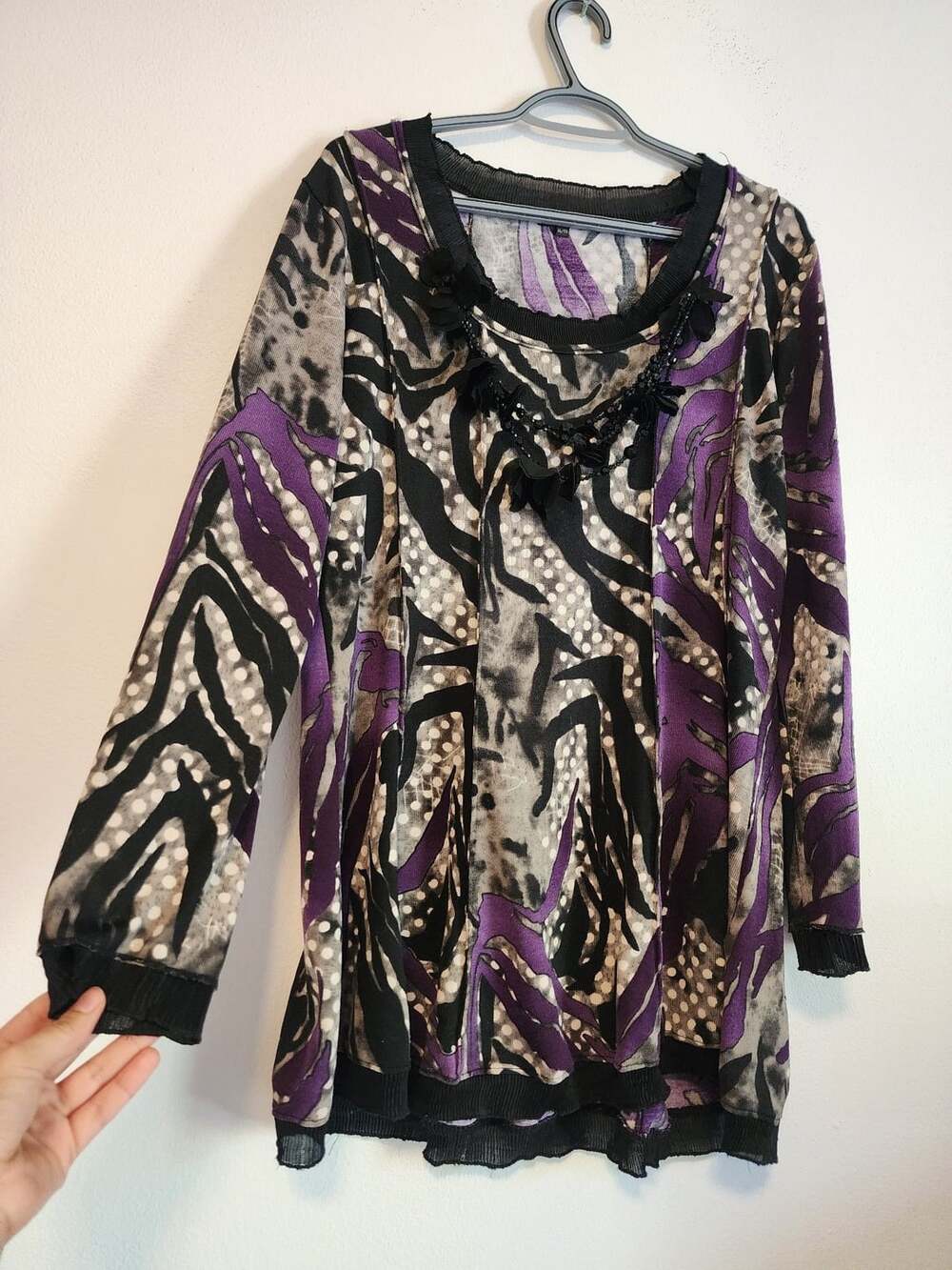 Purple Tunic Top Size XL/TG Multi-Color Animal Print Beaded Floral Whimsygoth
